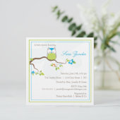 Uitnodiging baby shower - Blauwe en Groene Baby Ow (Staand voorkant)