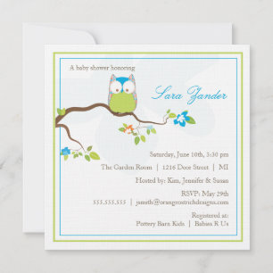 Uitnodiging baby shower - Blauwe en Groene Baby Ow
