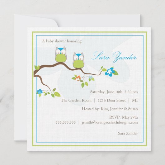 Uitnodiging baby shower - Blauwe Twin Baby Ownersh (Voorkant)