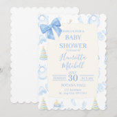Uitnodiging Baby Shower 'Blue Watercolor Boy' (Voorkant / Achterkant)