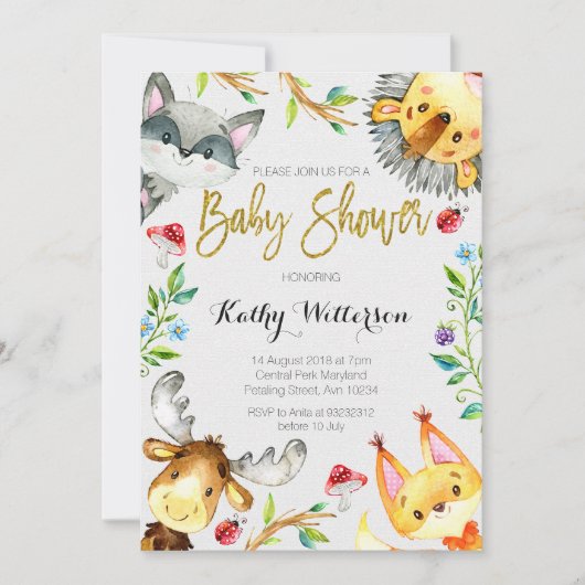 Uitnodiging Baby shower bos (Voorkant)