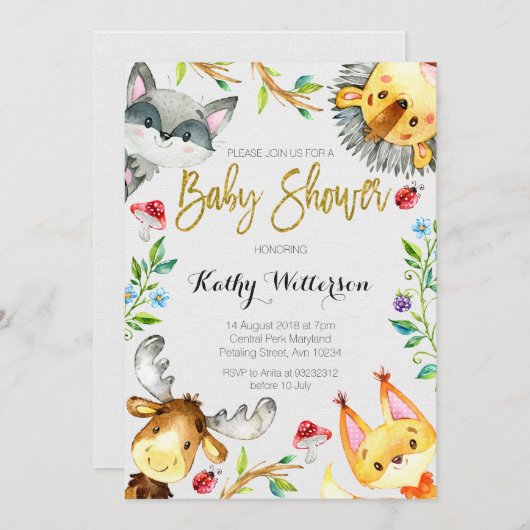 Uitnodiging Baby shower bos (Voorkant / Achterkant)