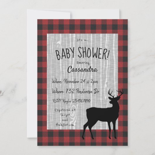 Uitnodiging Baby shower bos — rood/zwart (Voorkant)