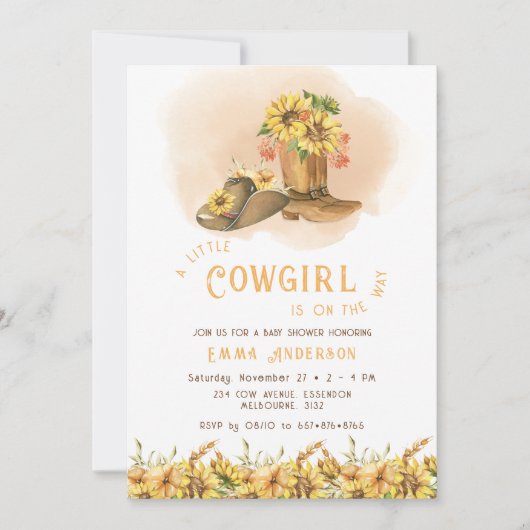 Uitnodiging Baby shower Cowgirl (Voorkant)