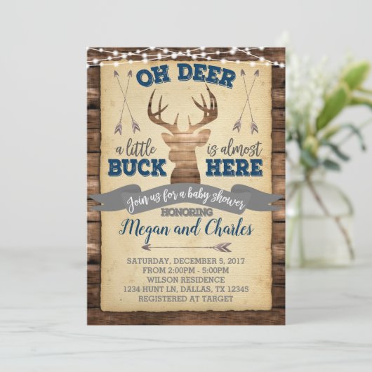 Uitnodiging Baby shower Deer (Staand voorkant)