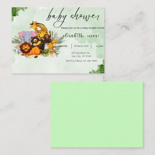 uitnodiging baby shower dieren schattig informatiekaartje (Voorkant / Achterkant)