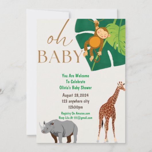 Uitnodiging baby shower Dierentuin (Voorkant)
