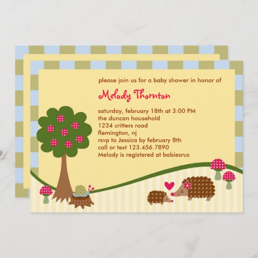 Uitnodiging Baby shower Forest Critters (Voorkant / Achterkant)