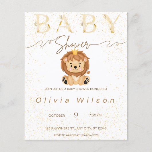 Uitnodiging baby shower, Golden, Animal (Voorkant)