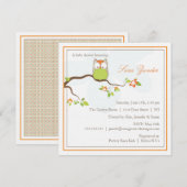 Uitnodiging baby shower - Groene en Oranje Baby Ow (Voorkant / Achterkant)