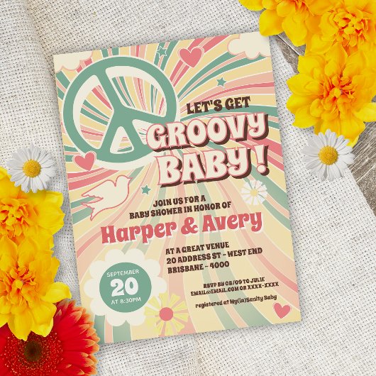 Uitnodiging Baby shower Hippie Party