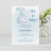  uitnodiging baby shower jongen blauw , (Staand voorkant)