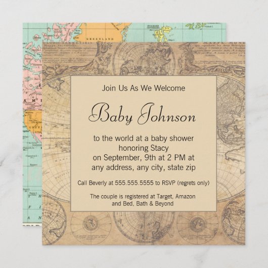 Uitnodiging baby shower - kaartthema (Voorkant / Achterkant)