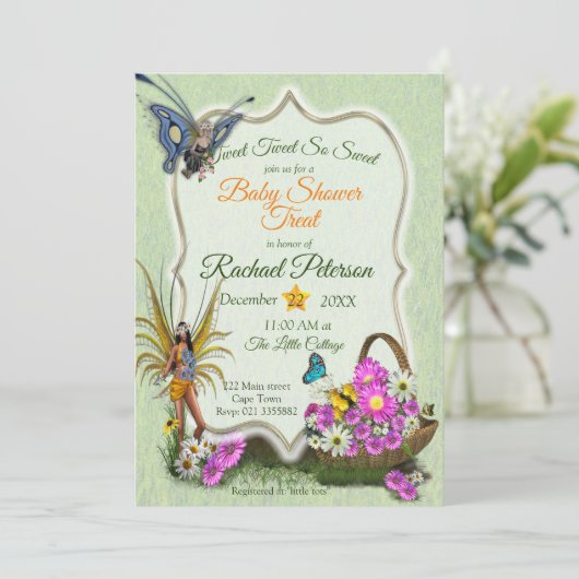 Uitnodiging Baby shower lente (Staand voorkant)