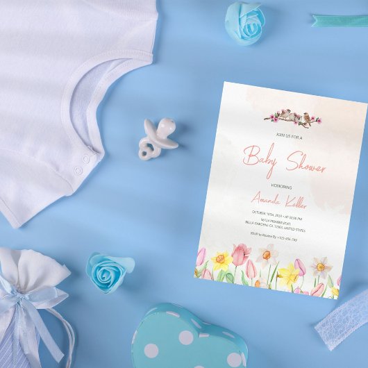 Uitnodiging Baby shower lente-Floral