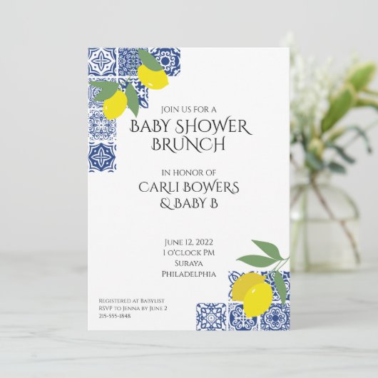 Uitnodiging Baby shower Middellandse Zee en Lemons (Staand voorkant)