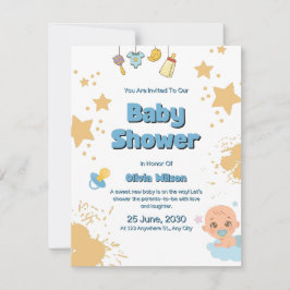 Uitnodiging baby shower neutraal beige moderne sti