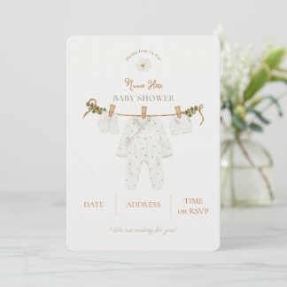 Uitnodiging baby shower neutraal bruin rustiek