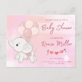 Uitnodiging baby shower, olifant, meisjes,