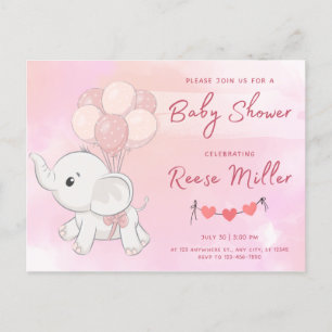 Uitnodiging baby shower, olifant, meisjes,