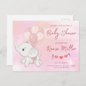 Uitnodiging baby shower, olifant, meisjes, (Voorkant / Achterkant)