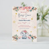 Uitnodiging baby shower, olifant, roze, enfant (Staand voorkant)