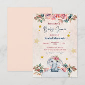 Uitnodiging baby shower, olifant, roze, enfant (Voorkant / Achterkant)