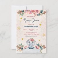 Uitnodiging baby shower, olifant, roze, enfant