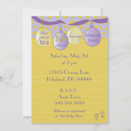 Uitnodiging baby shower. Paars/goud, Stippen/strip