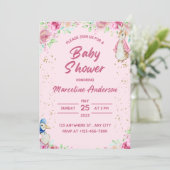 Uitnodiging baby shower, roze (Staand voorkant)