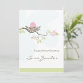 Uitnodiging baby shower - Roze eieren in de nest (Staand voorkant)