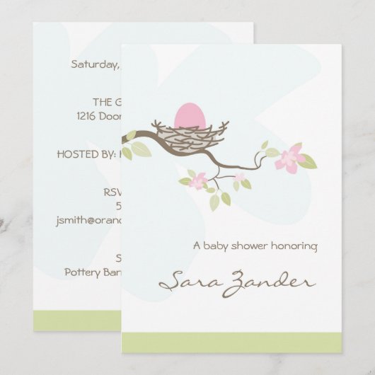 Uitnodiging baby shower - Roze eieren in de nest (Voorkant / Achterkant)