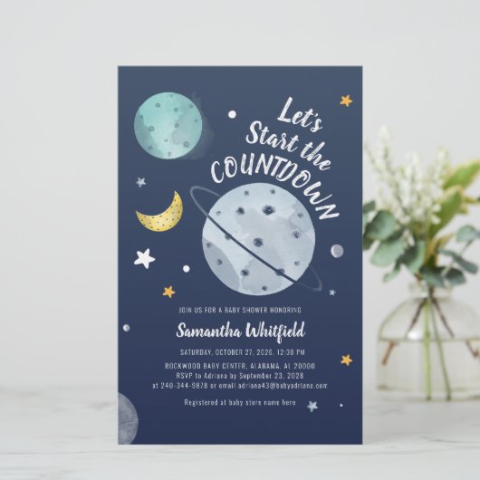 Uitnodiging baby shower ruimte buitenste briefpapier (Staand voorkant)