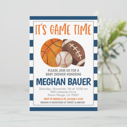 Uitnodiging Baby shower sport (Staand voorkant)