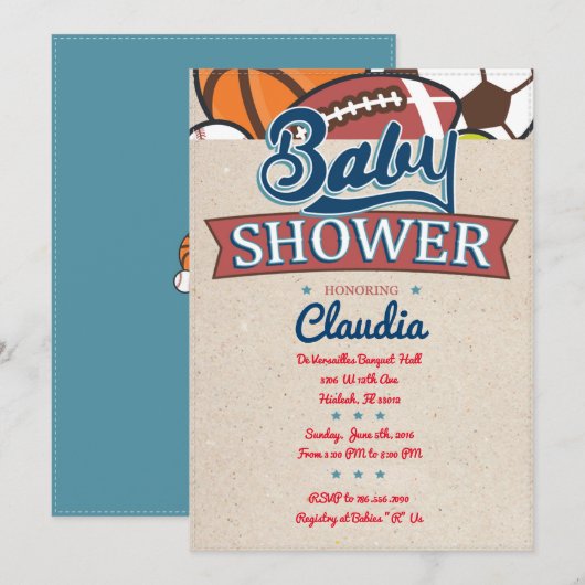 Uitnodiging Baby shower sport (Voorkant / Achterkant)