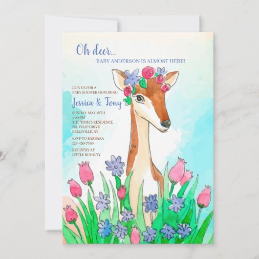 Uitnodiging Baby shower Spring Deer (Voorkant)