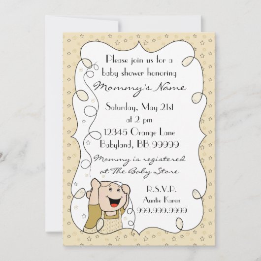 Uitnodiging baby shower. Sterren/Baby/goud/zwart (Voorkant)