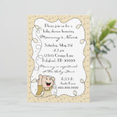 Uitnodiging baby shower. Sterren/Baby/goud/zwart (Staand voorkant)