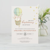 Uitnodiging baby shower TWINS Bunny Balloons (Staand voorkant)