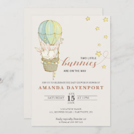 Uitnodiging baby shower TWINS Bunny Balloons