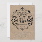 Uitnodiging Baby shower, Typografie op Kraft (Voorkant)