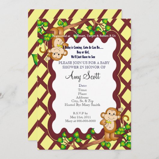 Uitnodiging Baby shower uit één pen - geel (Voorkant / Achterkant)