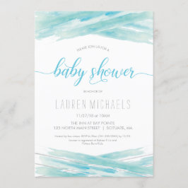 Uitnodiging baby shower - Waterverf, blauw, zilver