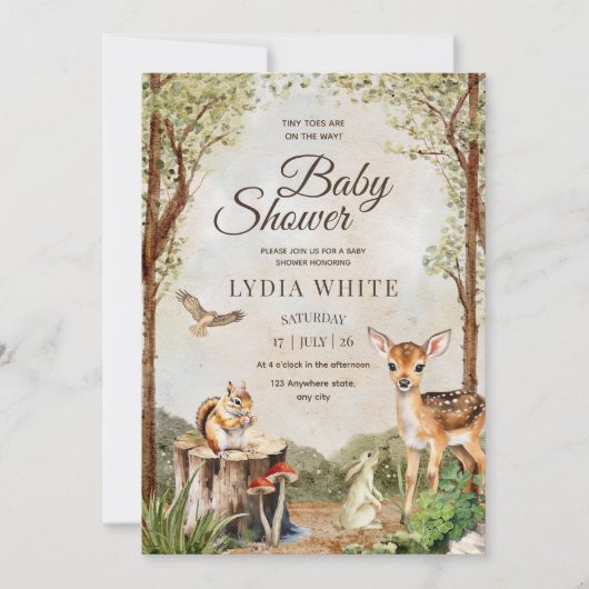 Uitnodiging Baby shower Woodland, Genderneutraal (Voorkant)