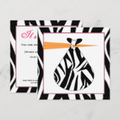 Uitnodiging baby shower - Zebra Print Stork (Voorkant / Achterkant)