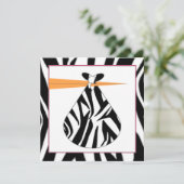 Uitnodiging baby shower - Zebra Print Stork (Staand voorkant)
