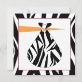 Uitnodiging baby shower - Zebra Print Stork (Voorkant)