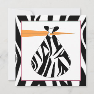 Uitnodiging baby shower - Zebra Print Stork