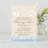 Uitnodiging baby shower. Zee Mobile Cream Blue (Staand voorkant)