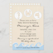 Uitnodiging baby shower. Zee Mobile Cream Blue (Voorkant / Achterkant)